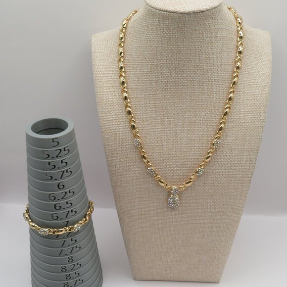 Jewelry - Gold Tone Rhinestone Necklace and Bracelet Set